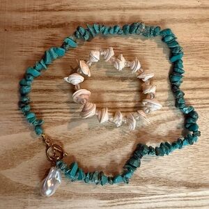 LOT Turquoise and Pearl Necklace Set